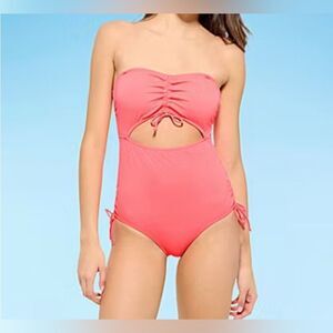 Decree Womens Exotic Textured Monokini One Piece Swimsuit in Tropical Coral